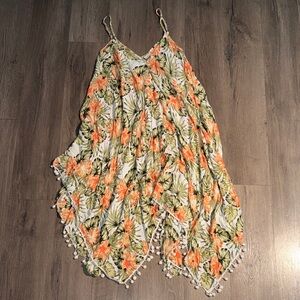 Japna Asymmetrical Dress in Orange and Green Floral